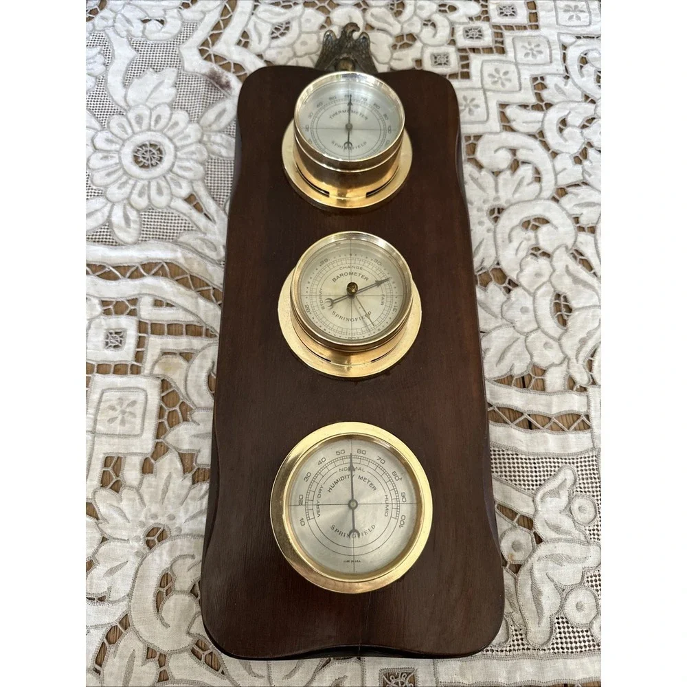 Vintage MCM Springfield Eagle Top Thermometer Barometer Humidity Weather Station